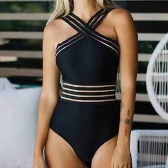 2/$35 Hilor Black One Piece Crossover Tummy Control Swimsuit - Picture 1 of 11
